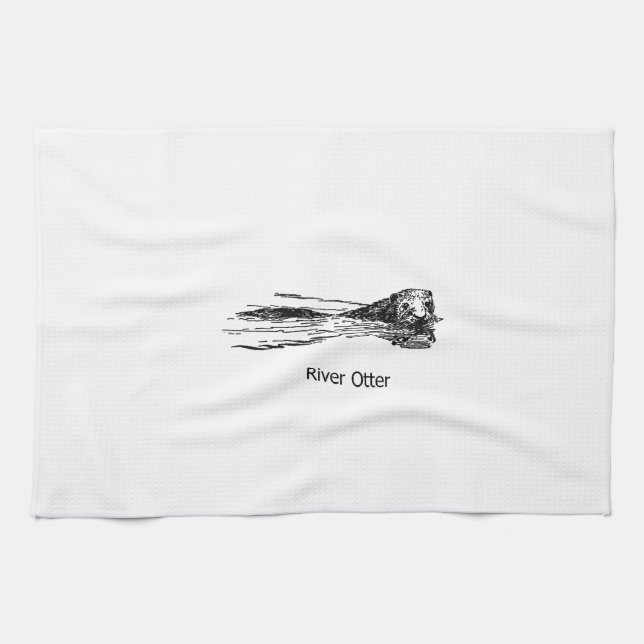 River Otter (line art) Kitchen Towel (Horizontal)