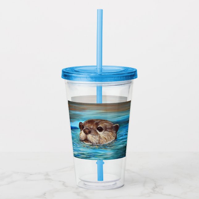 River Otter Painting Acrylic Tumbler (Front)