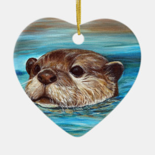 River Otter Painting Ceramic Ornament
