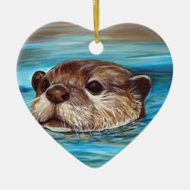 River Otter Painting Ceramic Ornament (Front)
