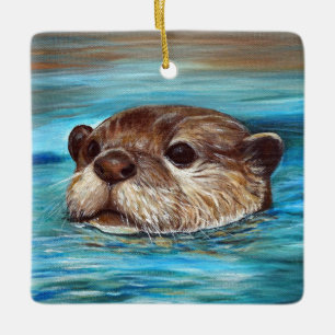 River Otter Painting Ceramic Ornament