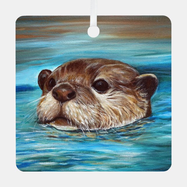 River Otter Painting Metal Ornament (Front)