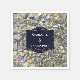 River Pebbles And Water Personalized Wedding Napkin