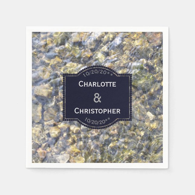 River Pebbles And Water Personalized Wedding Napkin (Front)