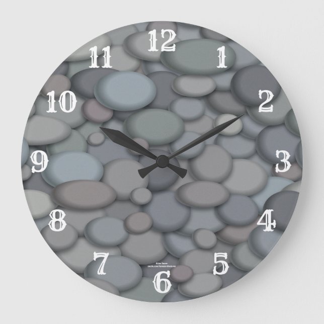 River Pebbles with White Numbers Large Clock (Front)