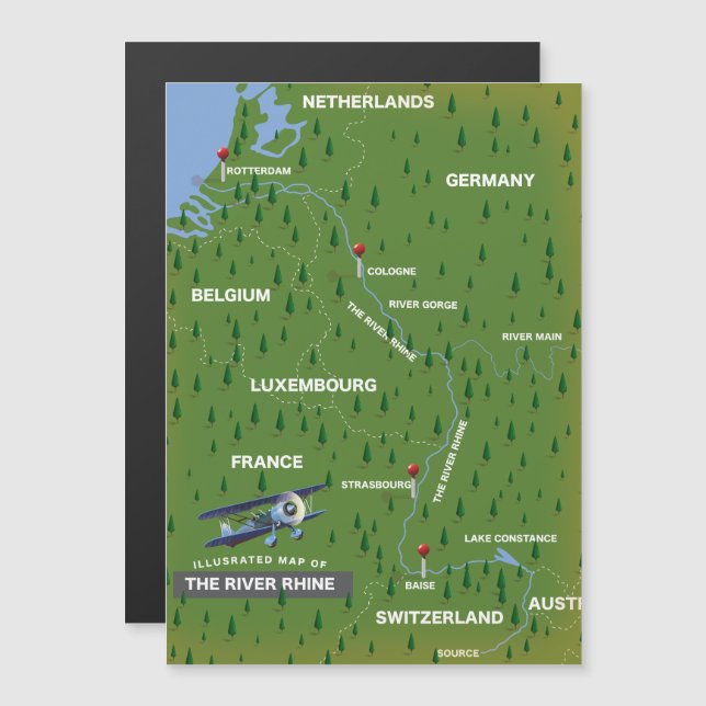 River Rhine retro travel map. (Front/Back)