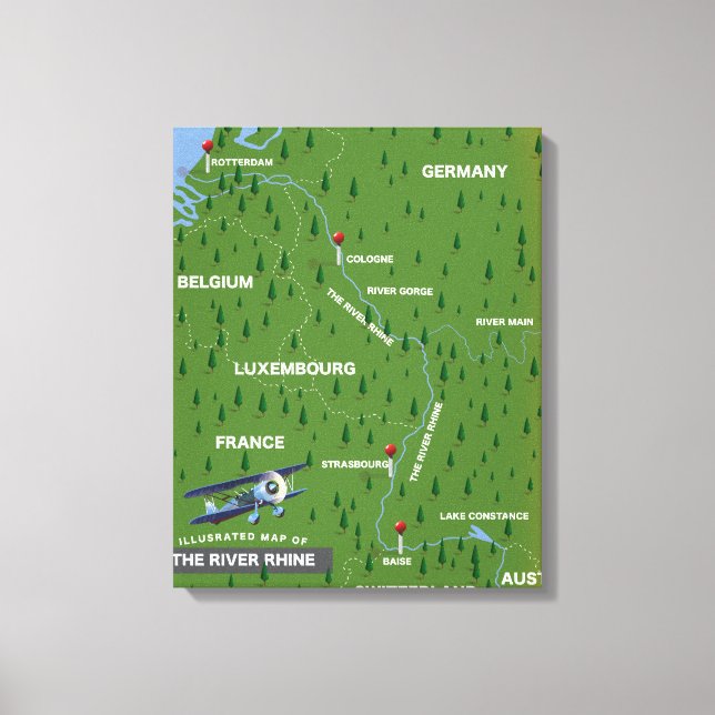 River Rhine retro travel map. Canvas Print (Front)