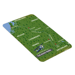 River Rhine retro travel map. Magnet