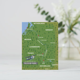 River Rhine retro travel map. Postcard