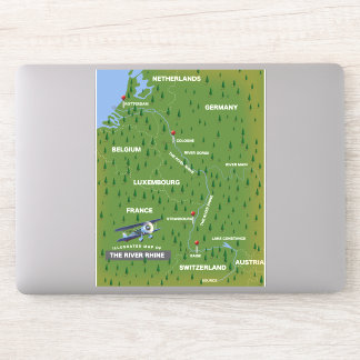 River Rhine retro travel map. Sticker