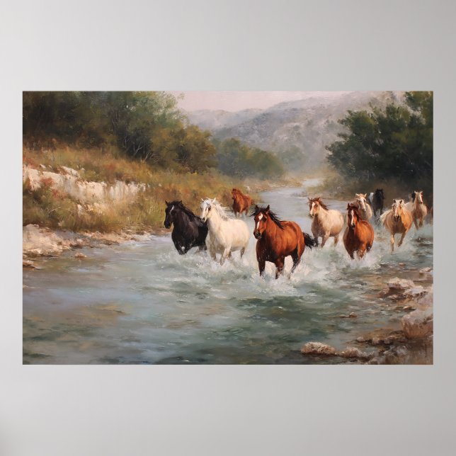 River Run Galloping Horses Art Poster (Front)