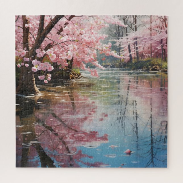 River Spring Blooming Trees Jigsaw Puzzle (Vertical)