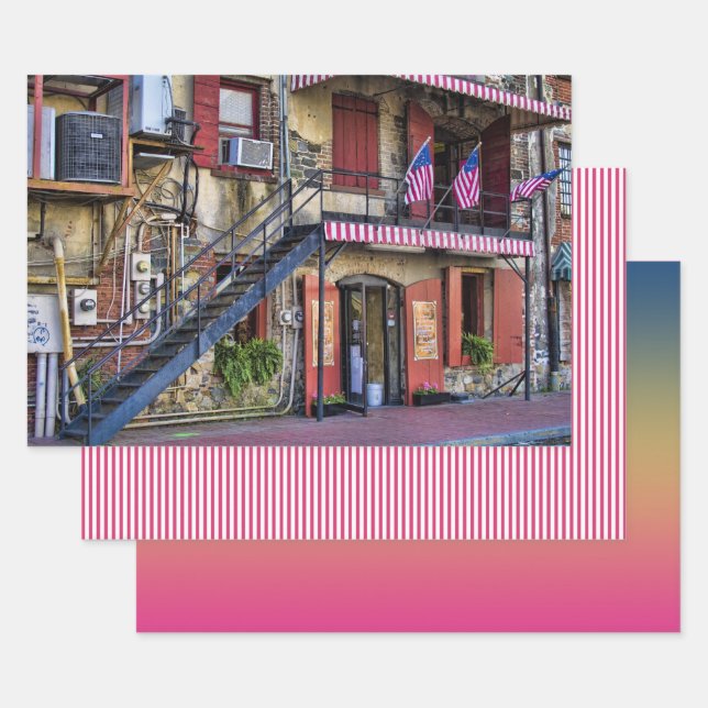 River Street, Savannah Georgia Travel Photography Wrapping Paper Sheet (Set)