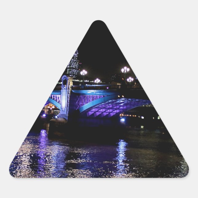 River Thames at Night, London England Triangle Sticker (Front)