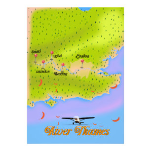 River Thames London England map Photo Print