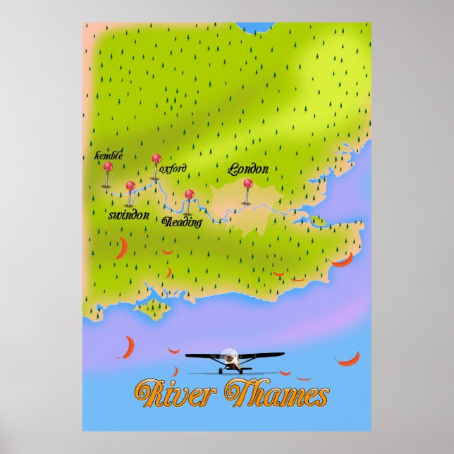 River Thames London England map Poster (Front)