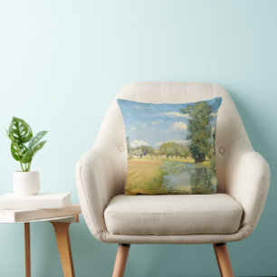 River Through a Harvest Landscape, Summer Throw Pillow