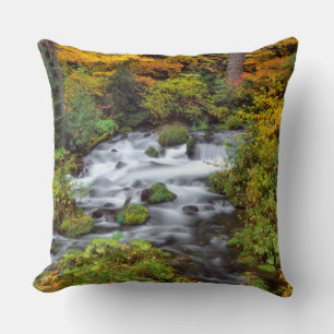 River through forest, Fall, Oregon Throw Pillow