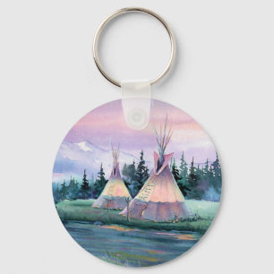 RIVER TIPI CAMP by SHARON SHARPE Keychain