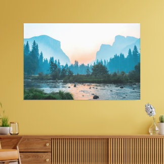    River Valley Glow – Forest & Mountain Calm Canvas Print