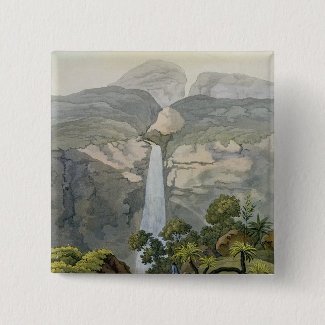 River Vinagre Waterfall, near the Puraci Volcano, 2 Inch Square Button (Front)