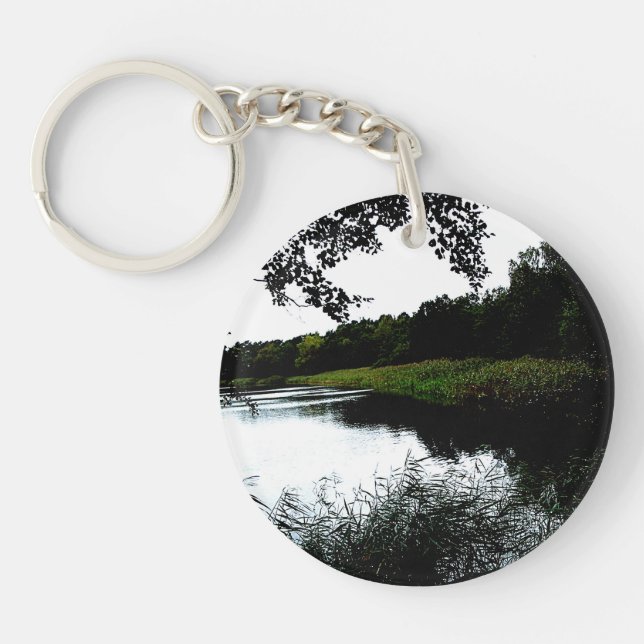 River with reed and trees landscape keychain (Front)