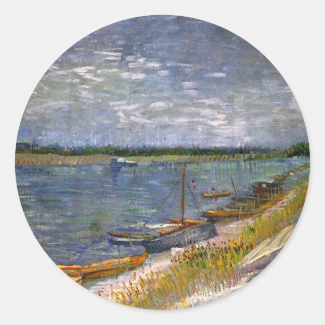 River with Rowing Boats by Vincent van Gogh Classic Round Sticker (Front)