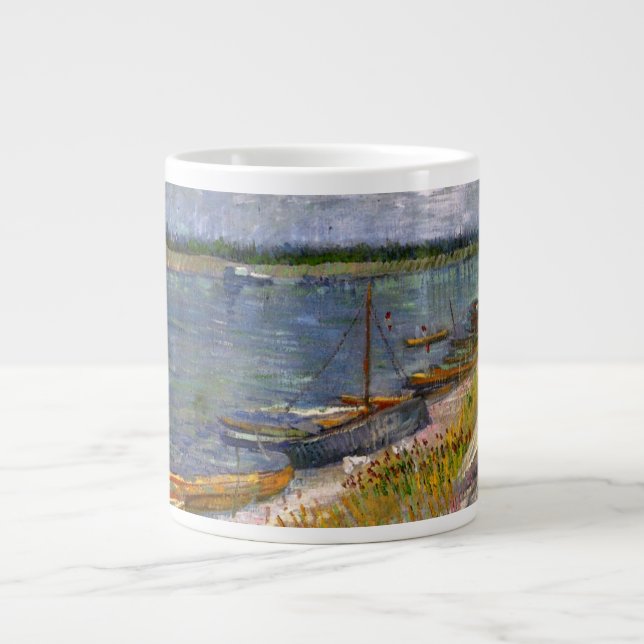 River with Rowing Boats by Vincent van Gogh Large Coffee Mug (Front)