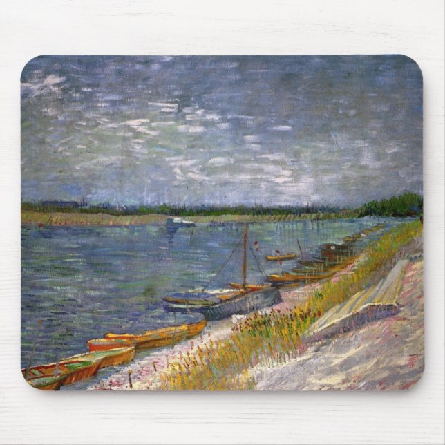 River with Rowing Boats by Vincent van Gogh Mouse Pad (Front)