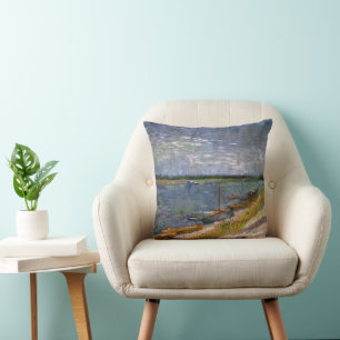 River with Rowing Boats by Vincent van Gogh Throw Pillow