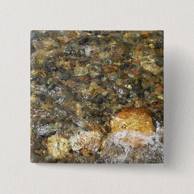 River-Worn Pebbles Brown and Grey Natural Abstract 2 Inch Square Button (Front)