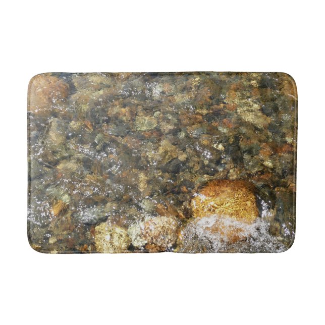 River-Worn Pebbles Brown and Grey Natural Abstract Bath Mat (Front)