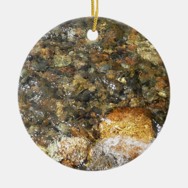 River-Worn Pebbles Brown and Grey Natural Abstract Ceramic Ornament (Front)
