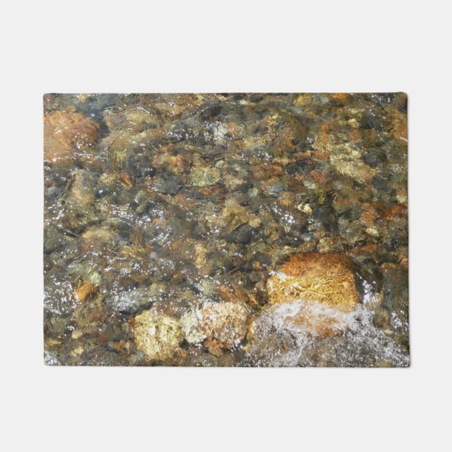 River-Worn Pebbles Brown and Grey Natural Abstract Doormat (Front)