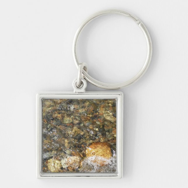 River-Worn Pebbles Brown and Grey Natural Abstract Keychain (Front)