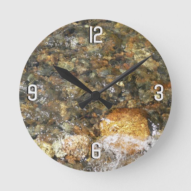 River-Worn Pebbles Brown and Grey Natural Abstract Round Clock (Front)