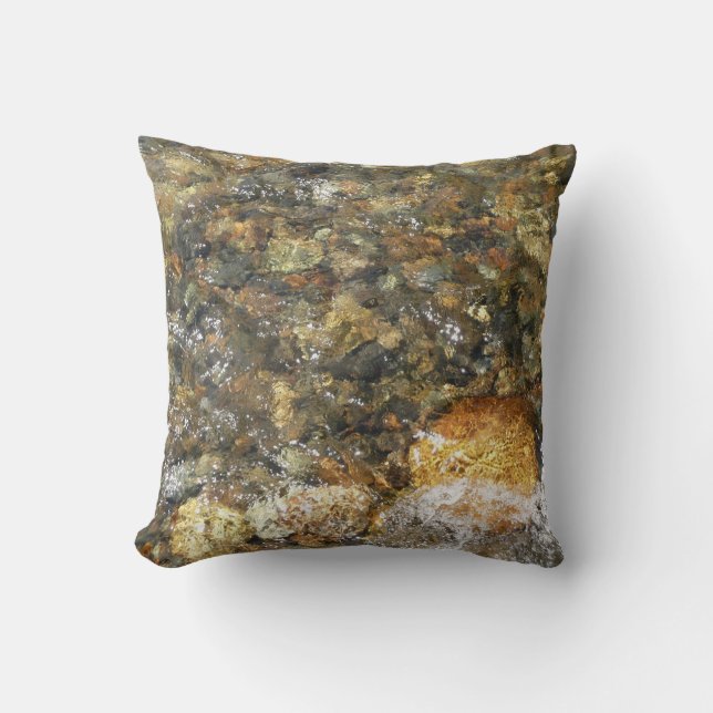 River-Worn Pebbles Brown and Grey Natural Abstract Throw Pillow (Front)