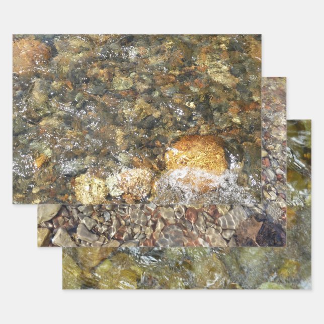 River-Worn Pebbles Brown and Grey Natural Abstract Wrapping Paper Sheet (Set)