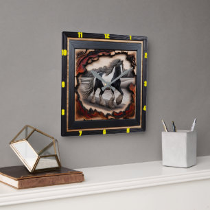 Riverbank Trot: Charred Wood Gypsy Vanner Square Wall Clock