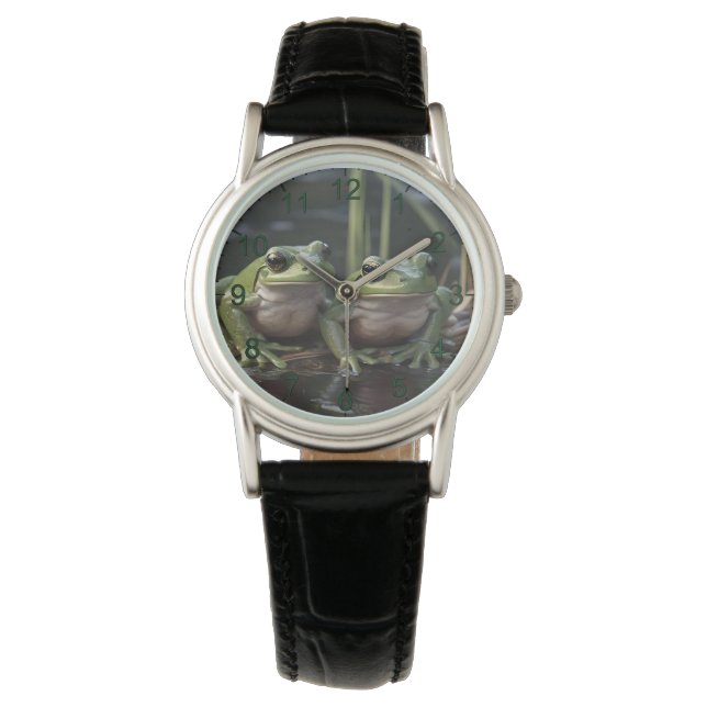 Riverbound Wonders: Two Plump Green Frogs By River Watch (Front)