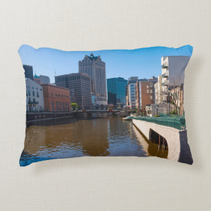 riverfront from kilbourn street in milwaukee accent pillow