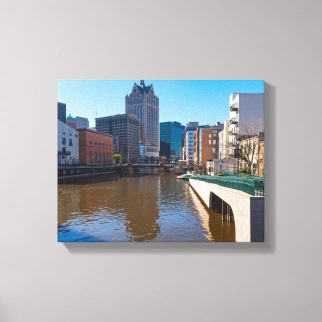riverfront from kilbourn street in milwaukee canvas print (Front)