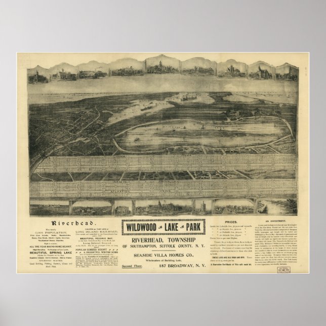 Riverhead New York 1903 Antique Panoramic Map Poster (Front)
