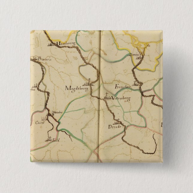 Rivers and Valleys of Germany 2 Inch Square Button (Front)