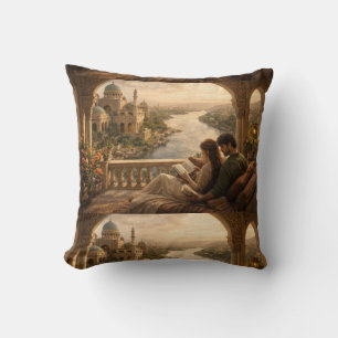 Rivers of Love – Mesopotamian Peaceful Palace Scen Throw Pillow