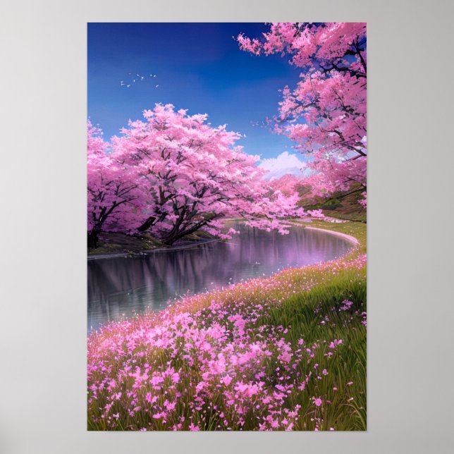 Riverside Bliss in the Sakura Park Poster (Front)