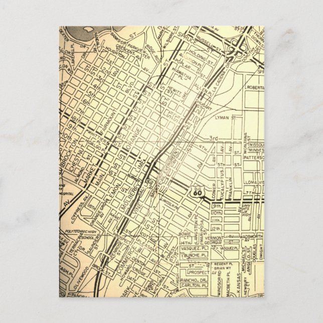 Riverside, CA Vintage Map Postcard (Front)