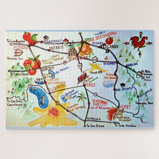Riverside - California Colourful Map  Jigsaw Puzzle (Horizontal)