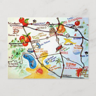Riverside - California Colourful Map  Postcard