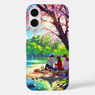 Riverside Picnic – Cozy Anime Spring Art iPhone 16 Case